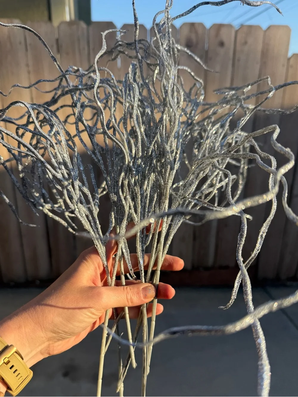 Silver Glitter Twig Spray - Home Accent holiday wedding event decor floral 8 qty